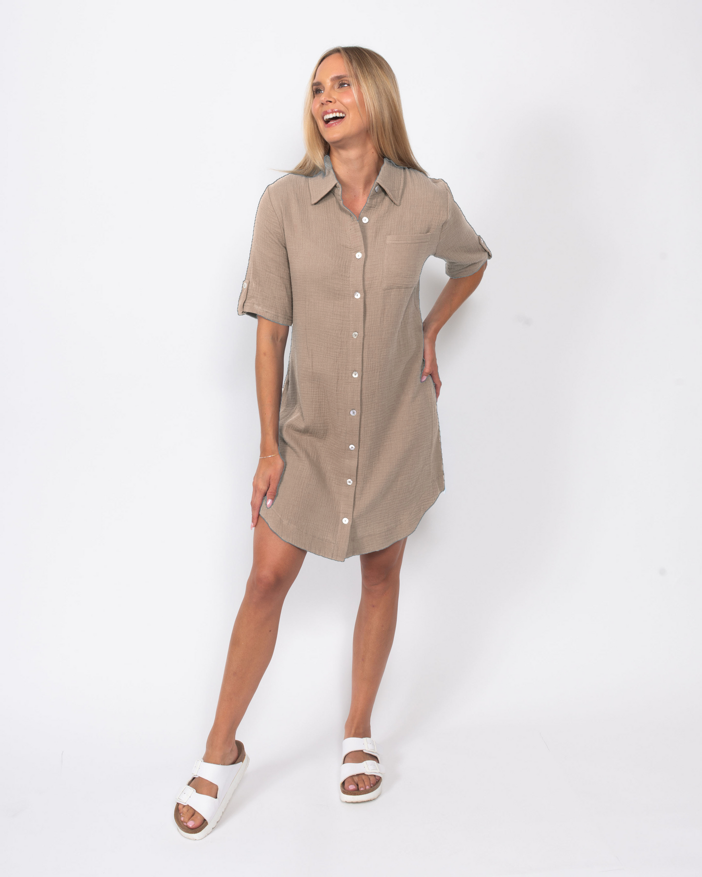 Snoskins Organic Cotton Gauze Button up Dress in Bluebird view 4 - Organic Cotton Dresses
