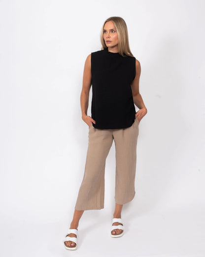 Snoskins Organic Cotton Gauze Cropped Pant in Taupe - Organic Cotton Pants (bottom)