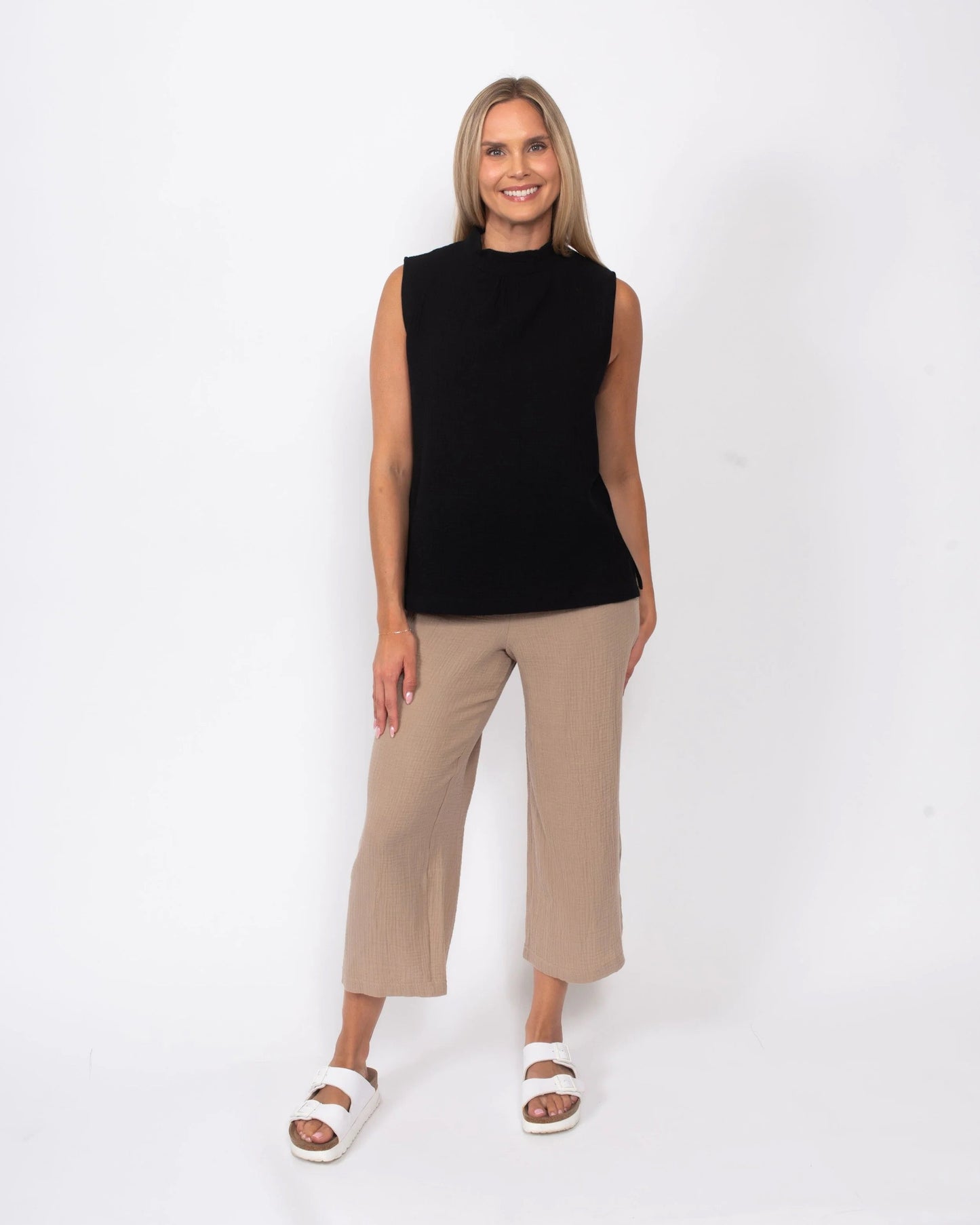 Snoskins Organic Cotton Gauze Cropped Pant in Taupe view 2 - Organic Cotton Pants (bottom)