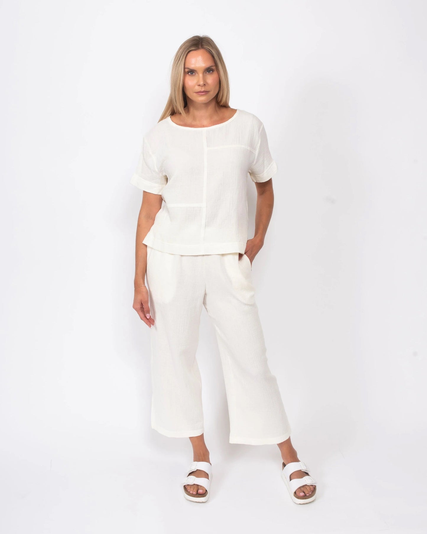 Snoskins Organic Cotton Gauze Cropped Pant in Taupe view 3 - Organic Cotton Pants (bottom)
