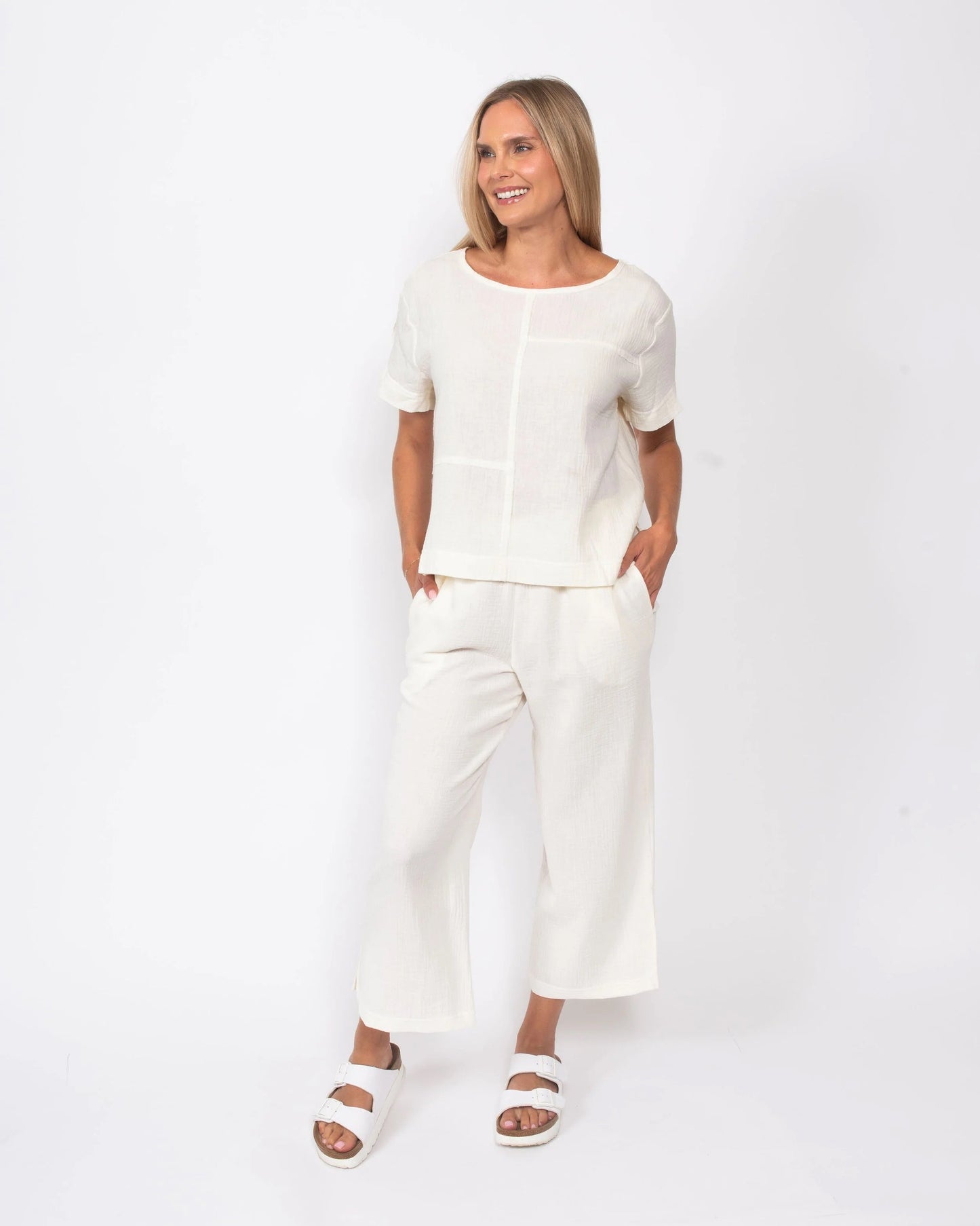 Snoskins Organic Cotton Gauze Cropped Pant in Taupe view 4 - Organic Cotton Pants (bottom)