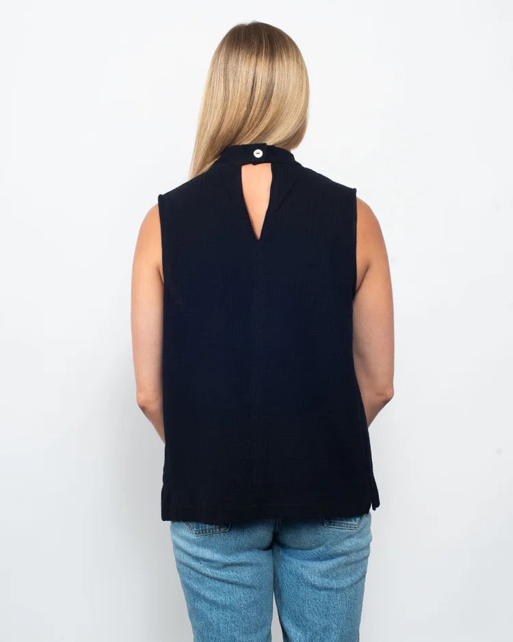 Snoskins Organic Cotton Gauze Halter Top in Black view 3