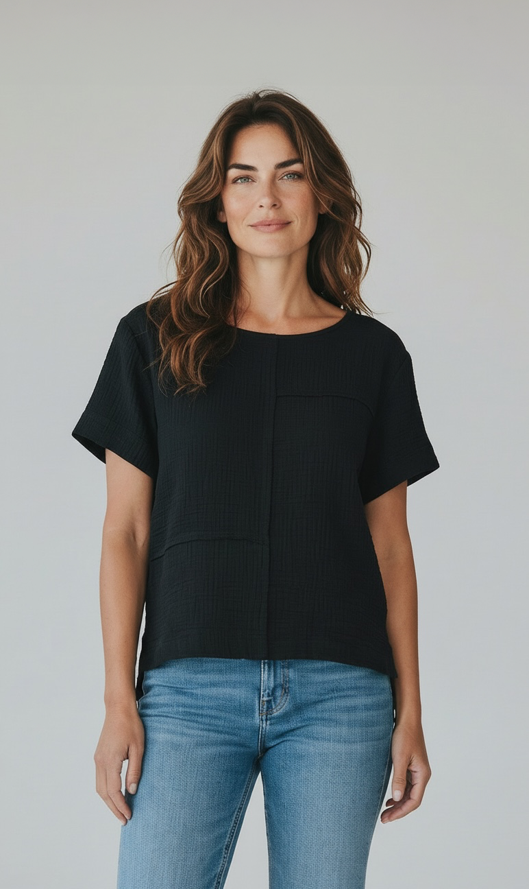 Snoskins Organic Cotton Gauze Seamed Top in Ecru view 5 - Organic Cotton Tops