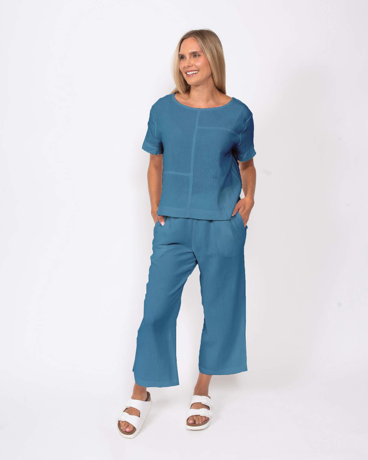 Snoskins Organic Cotton Gauze Seamed Top in Ecru view 6 - Organic Cotton Tops