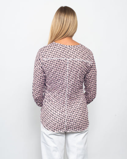Snoskins Printed Crinkle V-neck Button Shirt in Blush Maze view 7 - Joanna Hope Printed Crinkle Shirt (top)