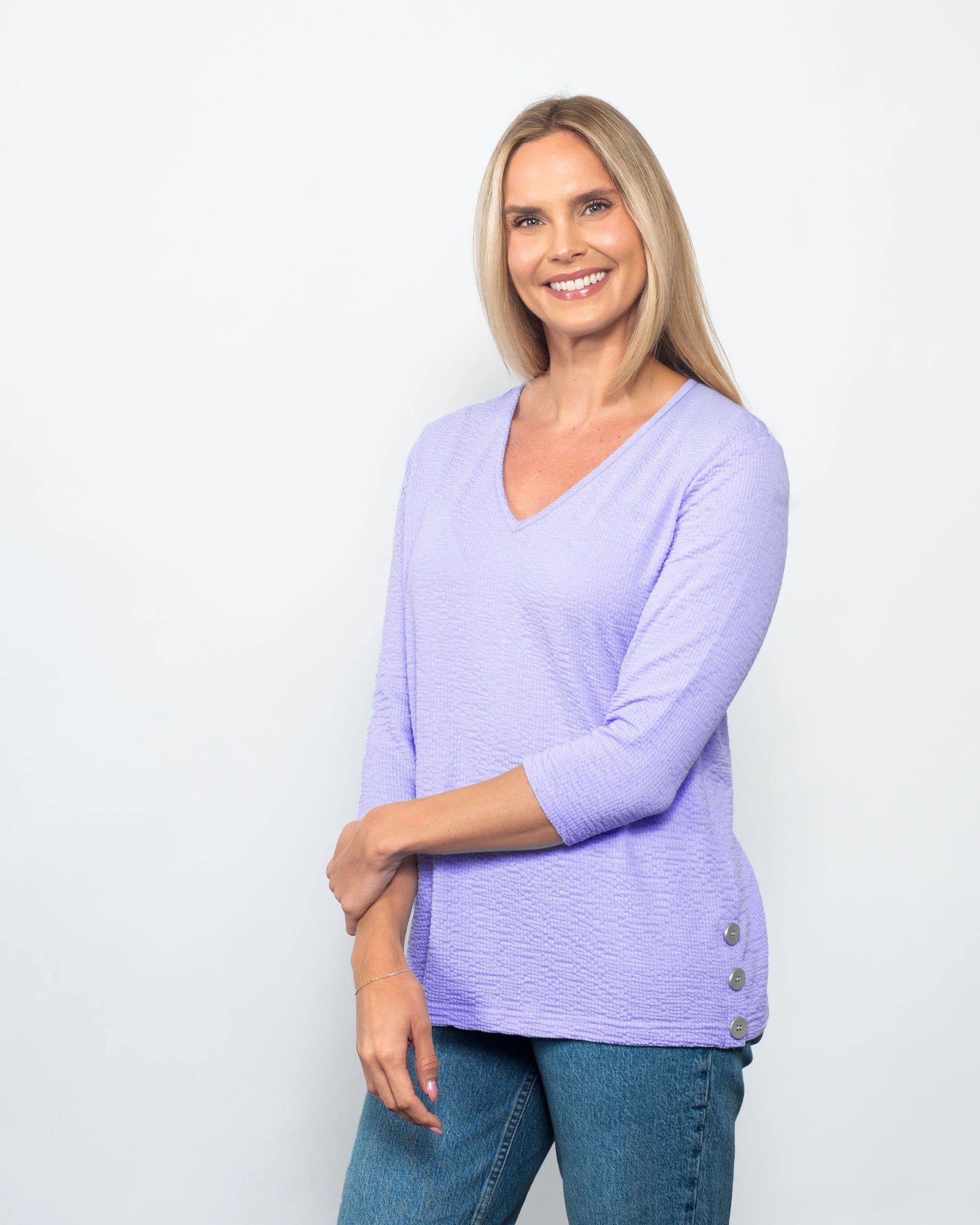 Snoskins Seersucker V-neck Blouse in Lavender - Seersucker Blouses (top)