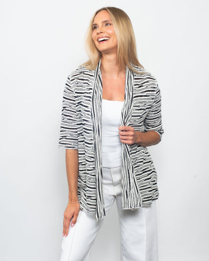 Snoskins Twisted Stripe Elbow Sleeve Cardigan Top in Black/White view 2 - Elbow Cardigan