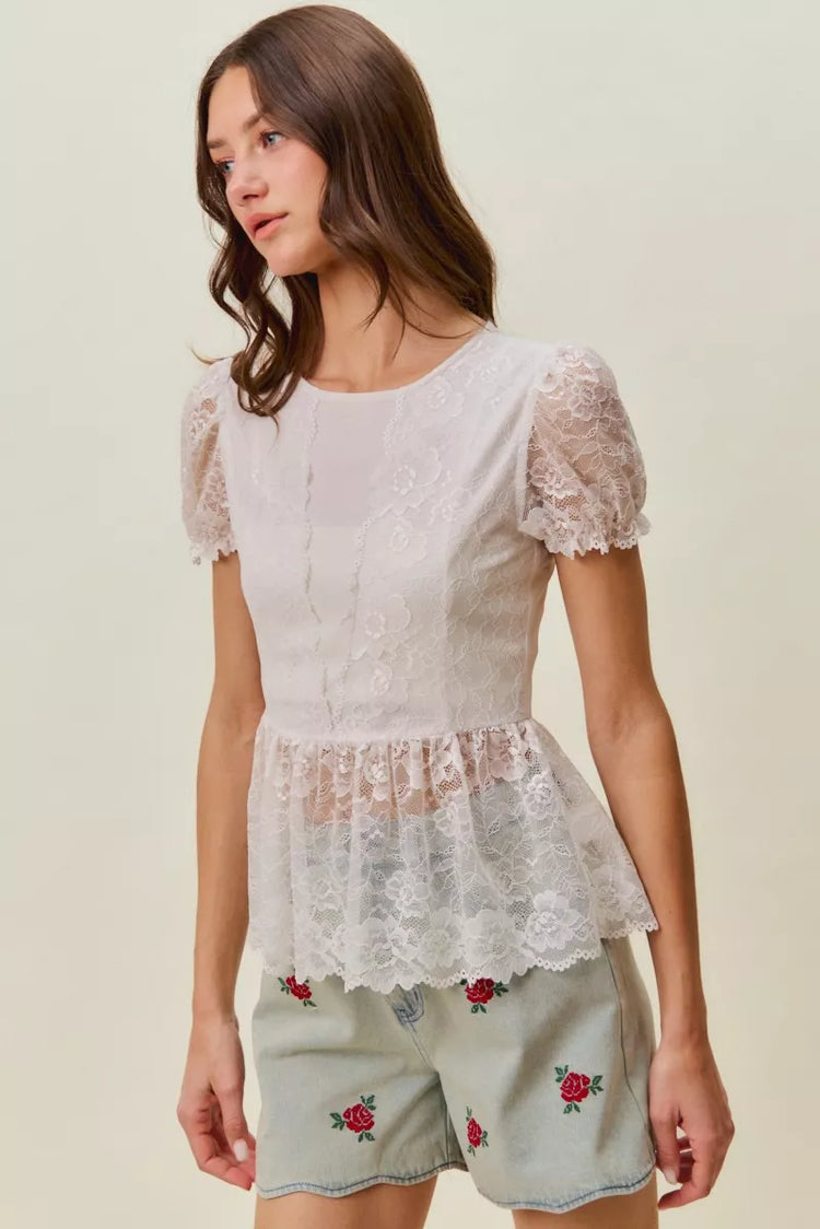 So Me Rose Embroidery High Rise Scallop Hem Denim Shorts view 5 (bottom) - rose embroidered shorts, flo - shop at us.meeeshop
