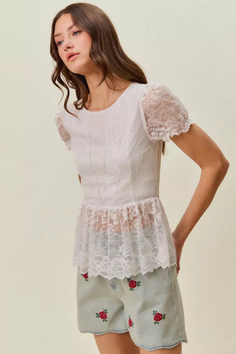 So Me Rose Embroidery High Rise Scallop Hem Denim Shorts view 8 (bottom) - rose embroidered shorts, flo - shop at us.meeeshop