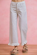 So Me Ruffled Bottom Detail Mid Rise Jeans WHITE (bottom) - ruffle bottom jeans for women, ruffle botto - shop at us.meeeshop