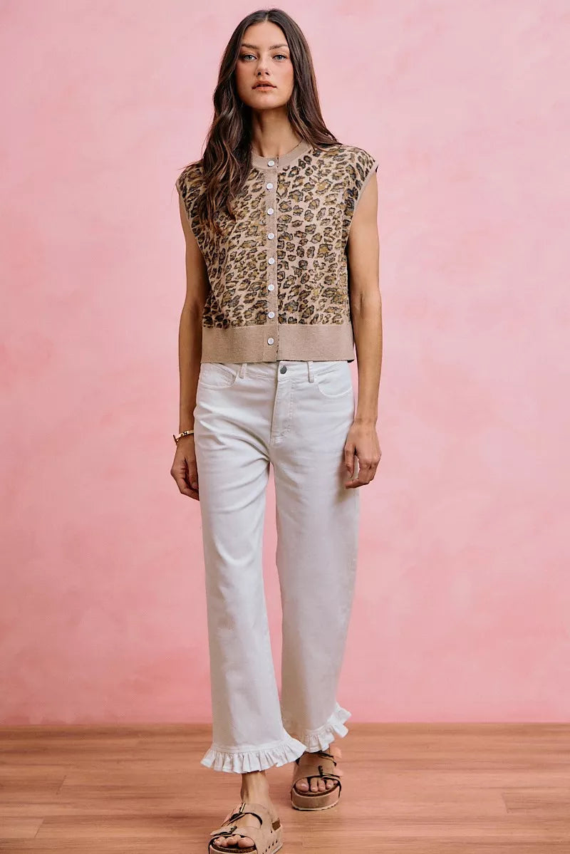 So Me Ruffled Bottom Detail Mid Rise Jeans WHITE view 4 (bottom) - ruffle bottom jeans for women, ruffl - shop at us.meeeshop