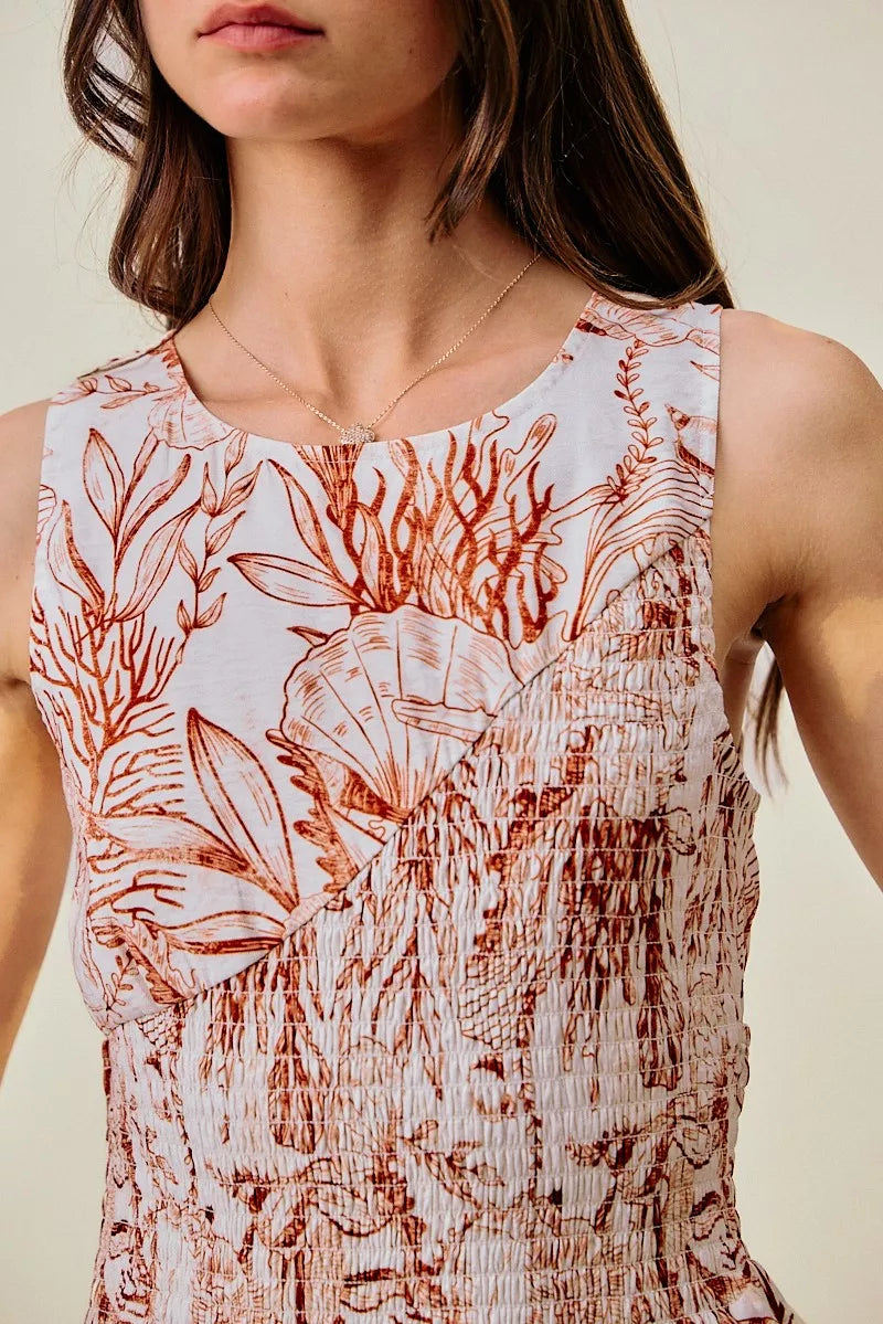 So Me Shell Print Smocked Fit and Flare Mini Lined Dress view 15 (dress) - shell print dress women, she - shop at us.meeeshop