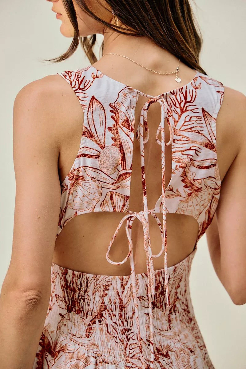 So Me Shell Print Smocked Fit and Flare Mini Lined Dress view 16 (dress) - shell print dress women, she - shop at us.meeeshop