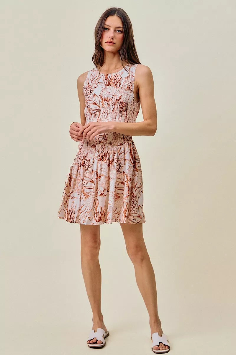So Me Shell Print Smocked Fit and Flare Mini Lined Dress view 19 (dress) - shell print dress women, she - shop at us.meeeshop