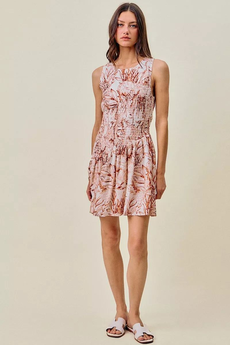 So Me Shell Print Smocked Fit and Flare Mini Lined Dress view 20 (dress) - shell print dress women, she - shop at us.meeeshop