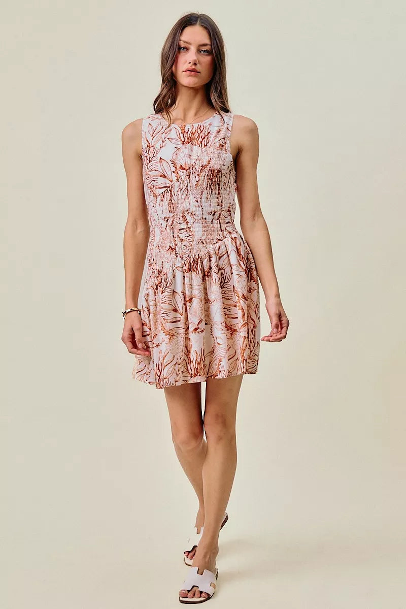 So Me Shell Print Smocked Fit and Flare Mini Lined Dress view 21 (dress) - shell print dress women, she - shop at us.meeeshop