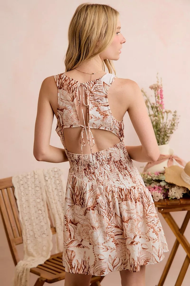 So Me Shell Print Smocked Fit and Flare Mini Lined Dress view 29 (dress) - shell print dress women, she - shop at us.meeeshop
