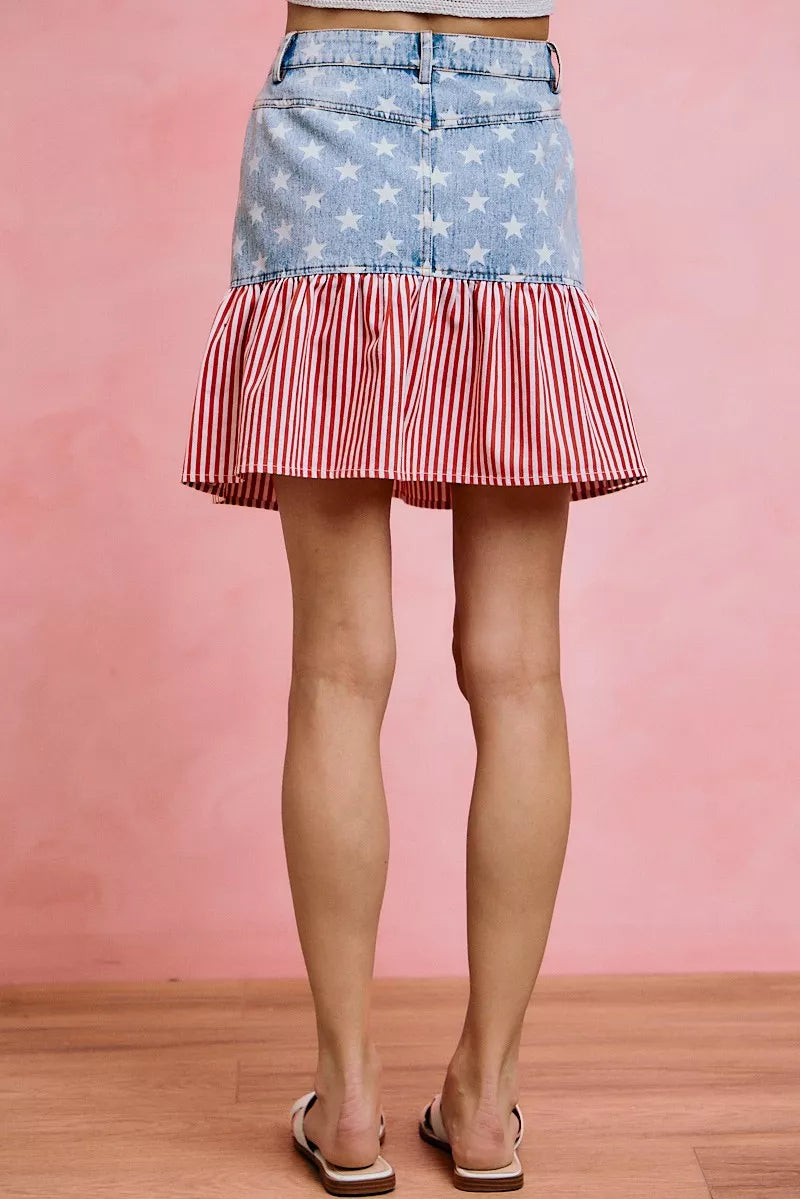 So Me Stars and Stripes Fit and Flare Denim Mini Skirt BLUE/RED view 3 (skirt) - stars and stripes skir - shop at us.meeeshop