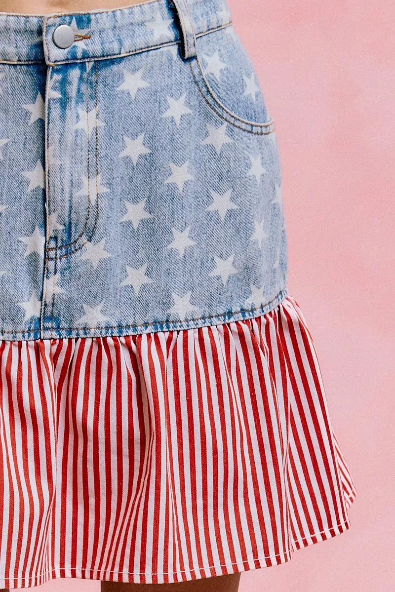 So Me Stars and Stripes Fit and Flare Denim Mini Skirt BLUE/RED view 4 (skirt) - stars and stripes skir - shop at us.meeeshop