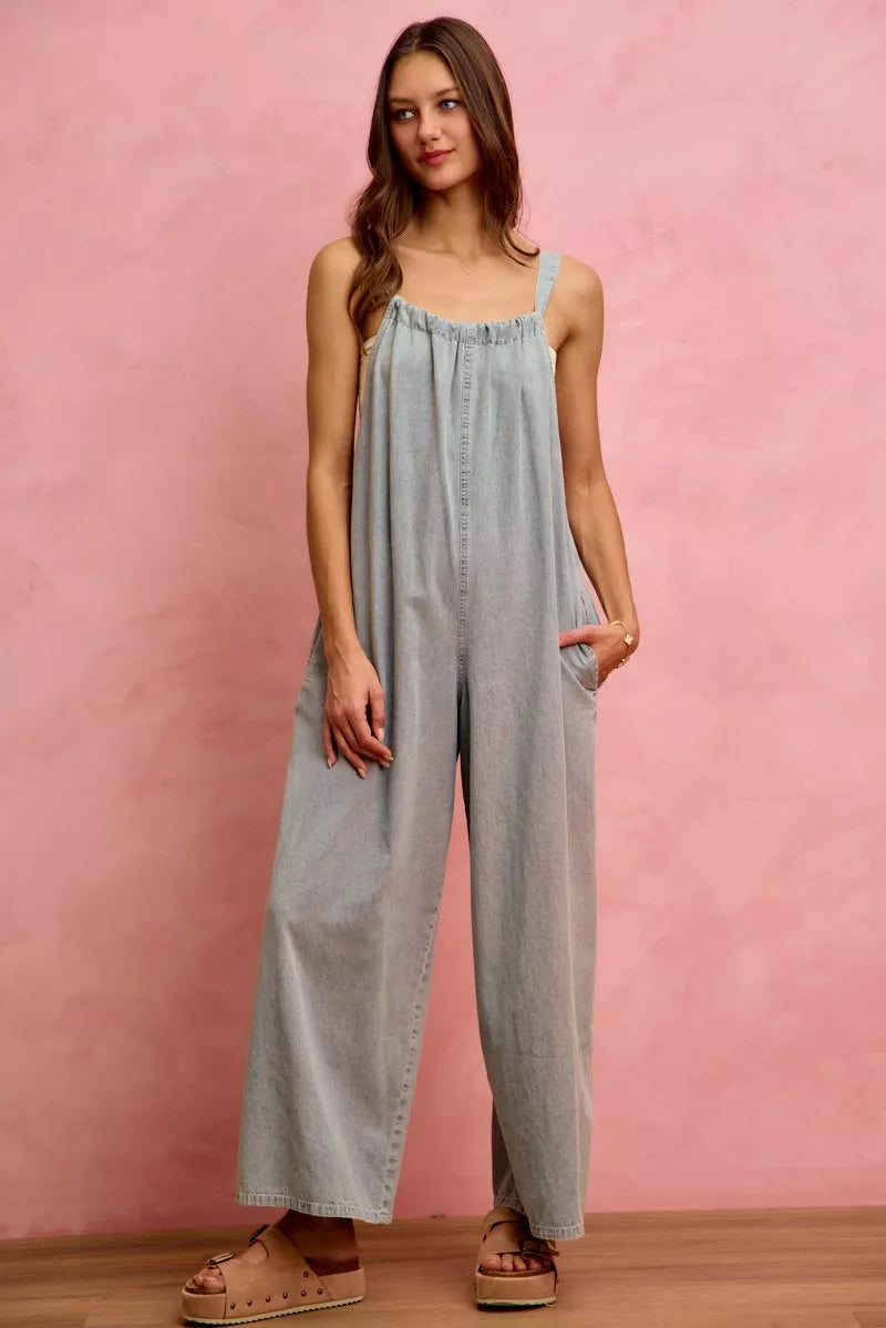 So Me Wide Leg Lightweight Denim Overalls LIGHT DENIM (one-piece) - wide leg overalls women, wide leg o - shop at us.meeeshop