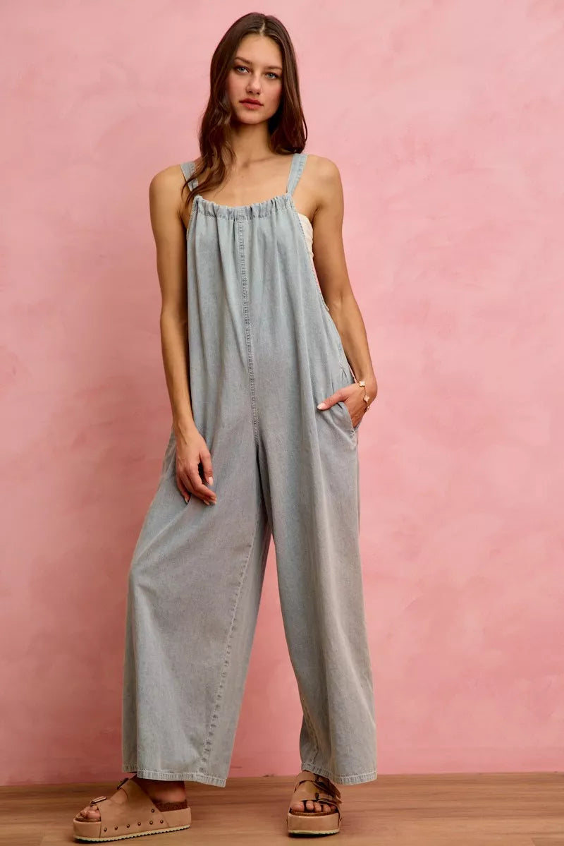 So Me Wide Leg Lightweight Denim Overalls view 10 (one-piece) - wide leg overalls women, wide leg overa - shop at us.meeeshop