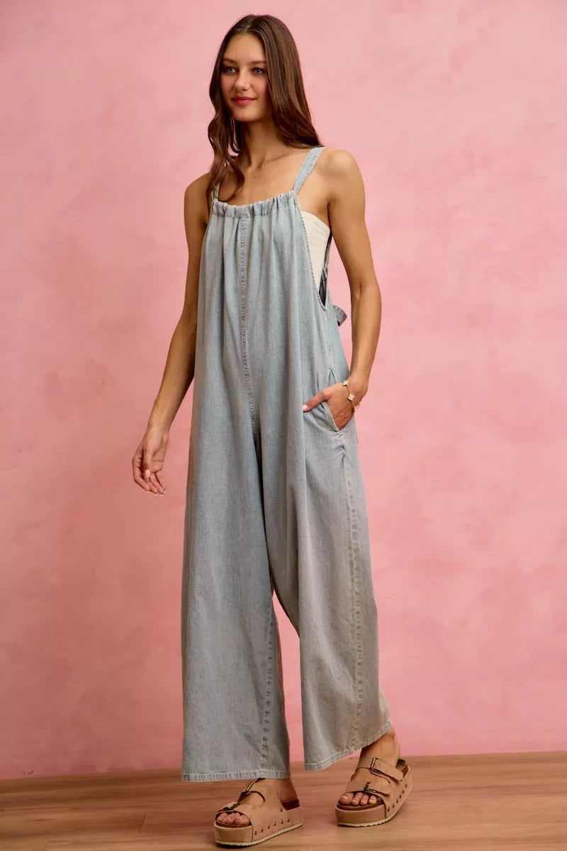 So Me Wide Leg Lightweight Denim Overalls view 11 (one-piece) - wide leg overalls women, wide leg overa - shop at us.meeeshop