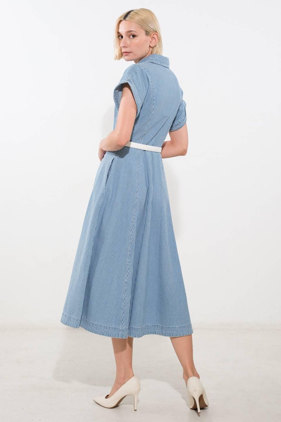 Soak in the Sun Denim Midi Dress in BLUE/WHITE view 2 - Sun Soaked Dress