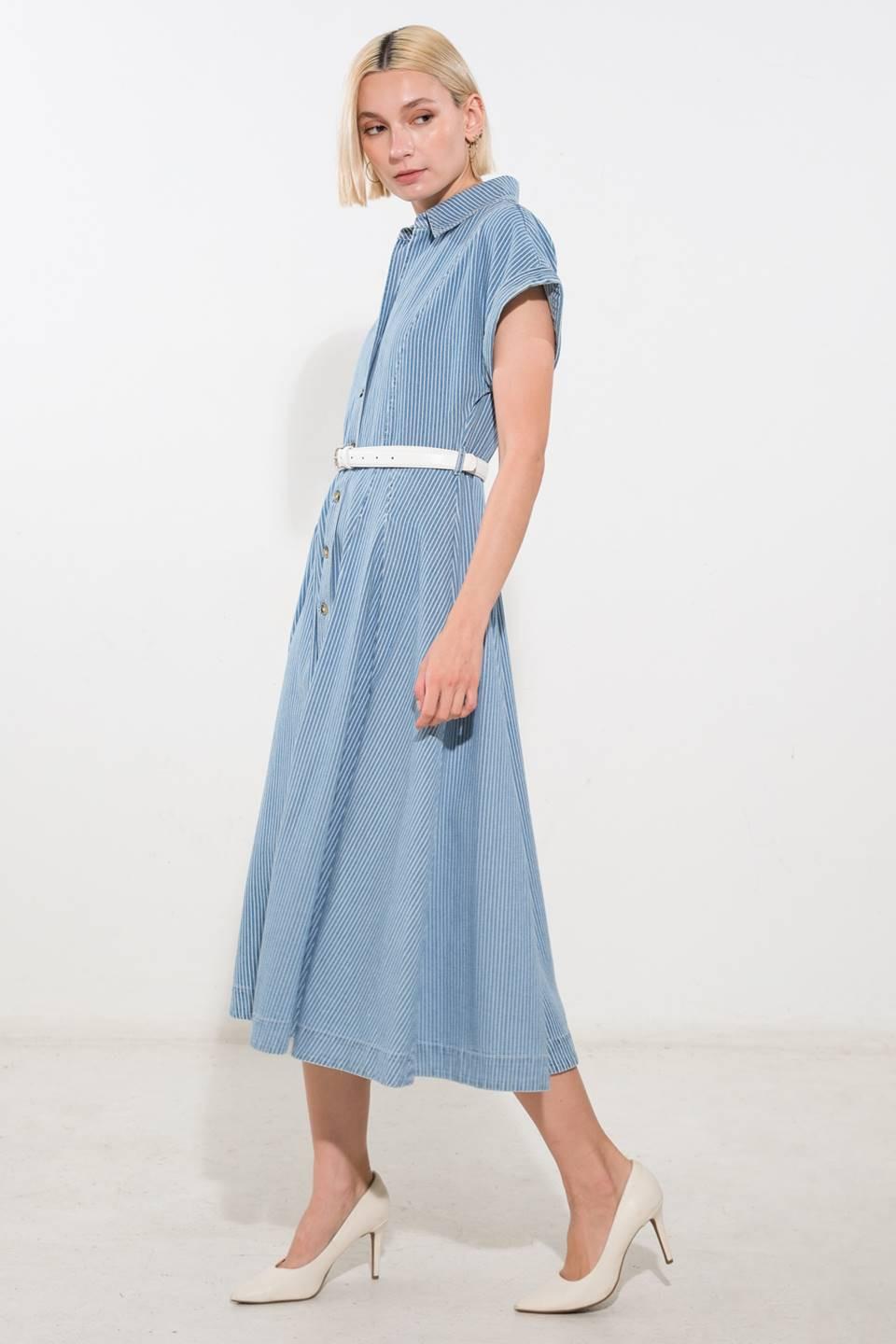 Soak in the Sun Denim Midi Dress in BLUE/WHITE view 3 - Sun Soaked Dress