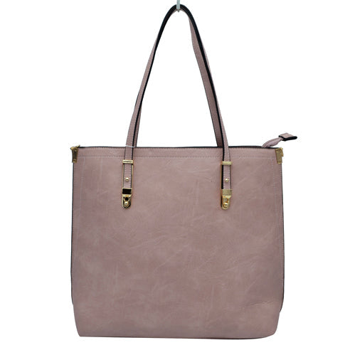 Soft Faux Leather Tote Handbag with Wallet in Blush