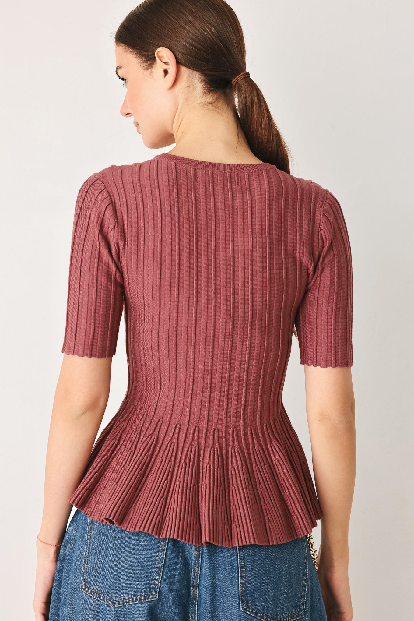 Soft Girl Sweater Knit Top in MARSALA view 3 - Fall Wardrobe Essential - Soft Girl Sweater Short Set
