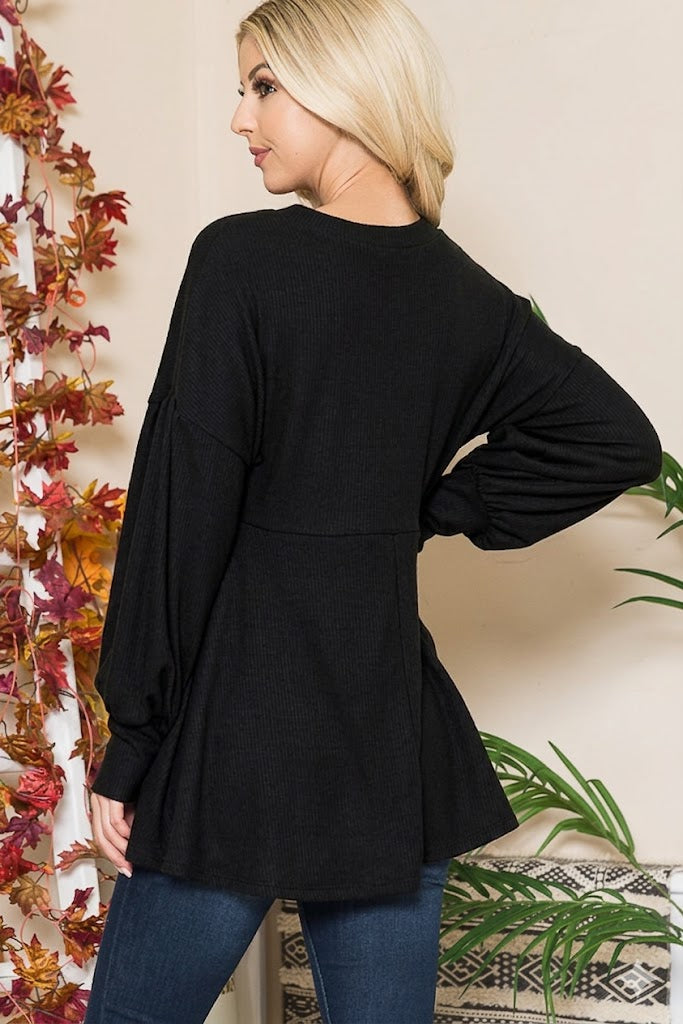 Soft Knit Babydoll in BLACK view 2 - Fall Wardrobe Essential - Soft Knit Baby Doll (top)