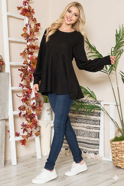Soft Knit Babydoll in BLACK view 3 - Fall Wardrobe Essential - Soft Knit Baby Doll (top)
