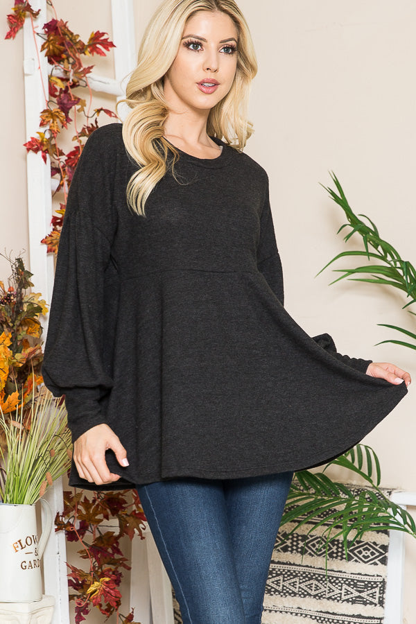 Soft Knit Babydoll in BLACK view 4 - Fall Wardrobe Essential - Soft Knit Baby Doll (top)