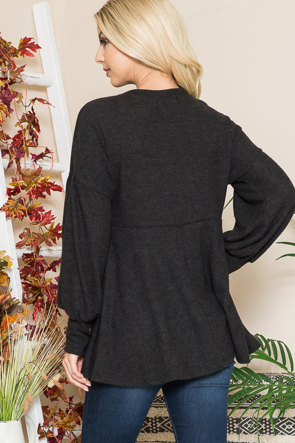 Soft Knit Babydoll in CHARCOAL view 7 - Fall Wardrobe Essential - Soft Knit Baby Doll (top)