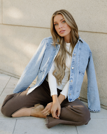 Solana Scallop Trim Collar Mineral Washed Denim Jacket in M view 2 - Solana Jackets (bottom)