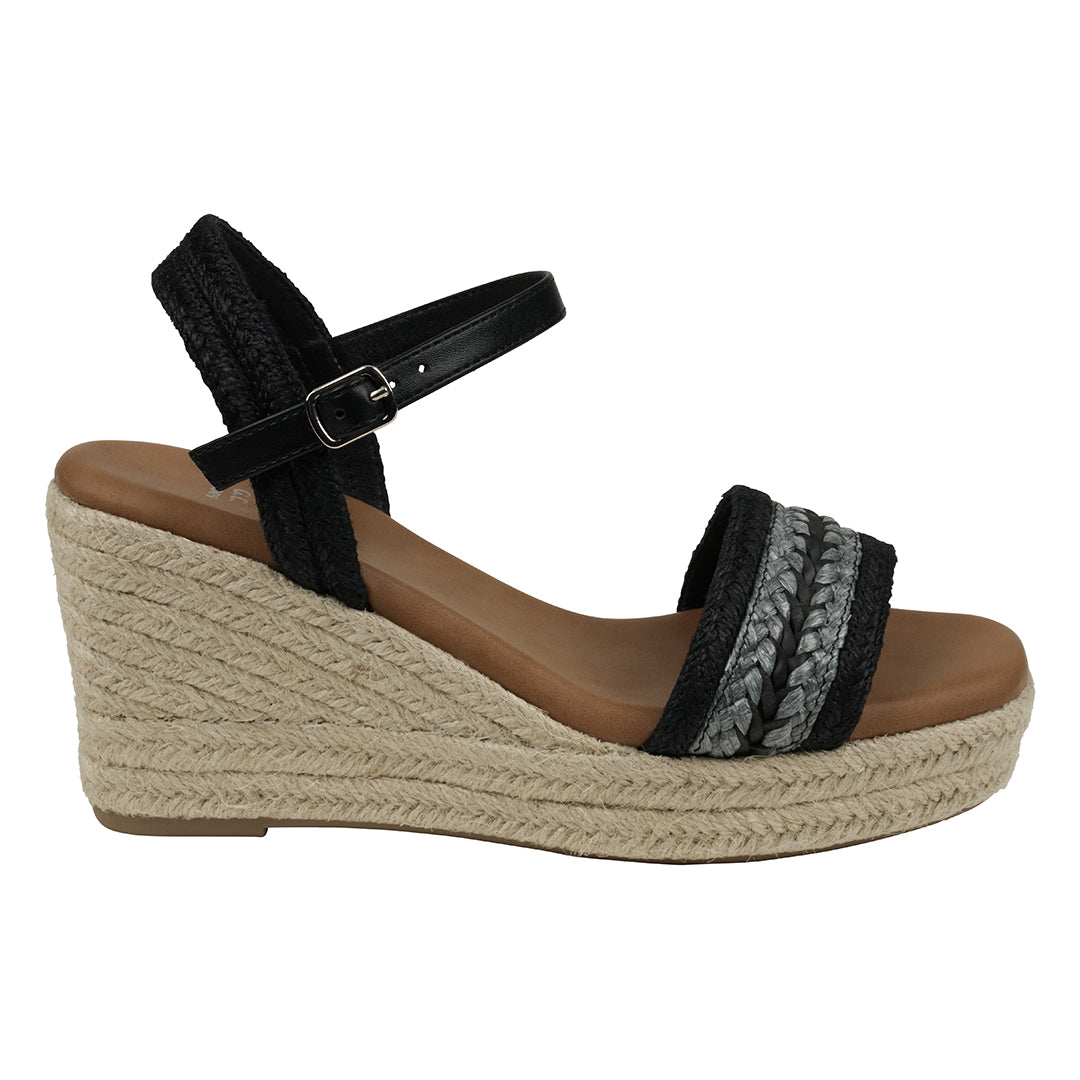 Solene Black Slingback Espadrille Wedge Sandals Black view 4 (bag) - wedge sandals, espadrille wedge sa - shop at us.meeeshop