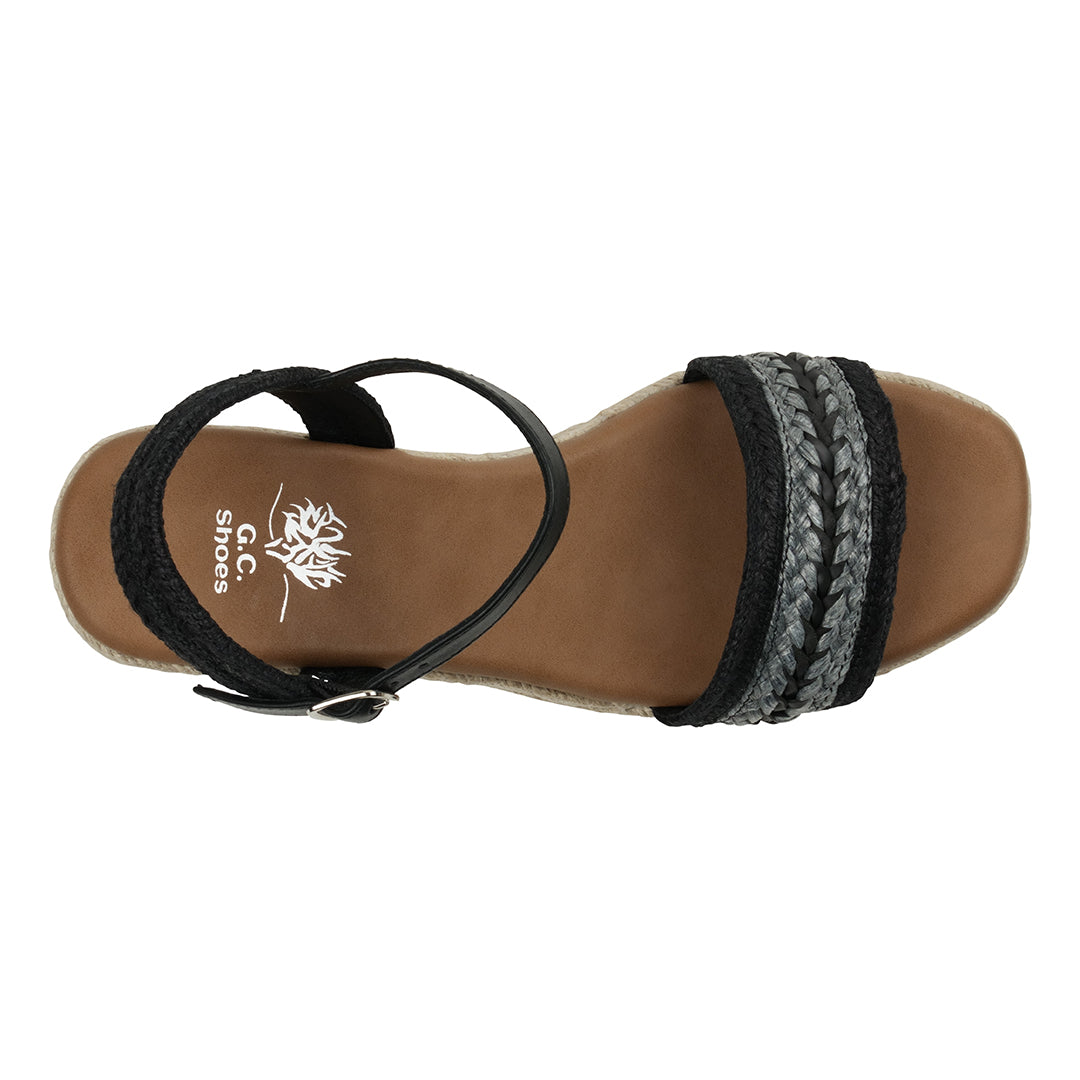 Solene Black Slingback Espadrille Wedge Sandals Black view 5 (bag) - wedge sandals, espadrille wedge sa - shop at us.meeeshop