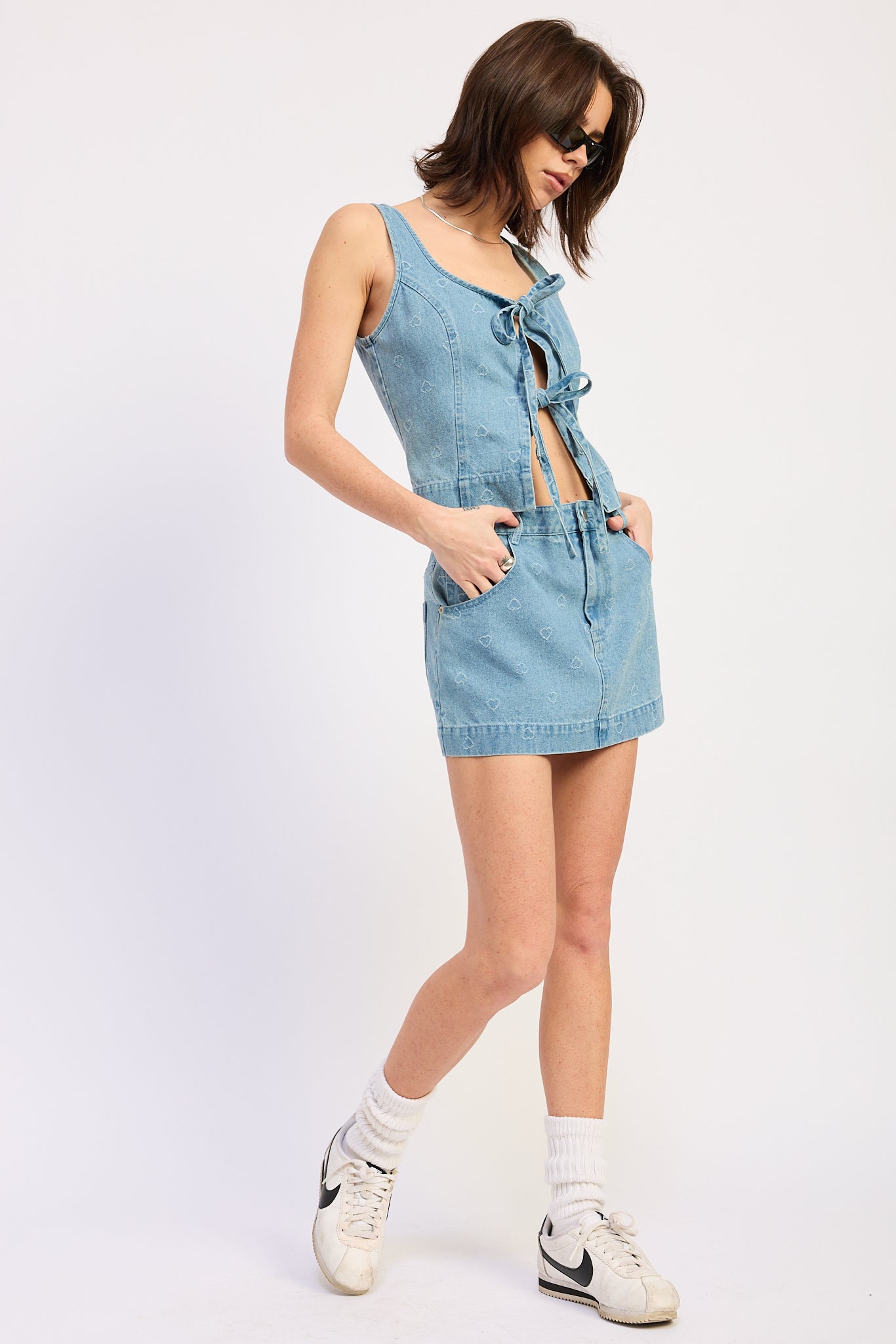 Solene Mini Skirt in Light Blue Denim view 2 - Solene Mini Dress
