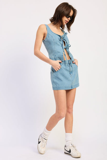Solene Mini Skirt in Light Blue Denim view 2 - Solene Mini Dress