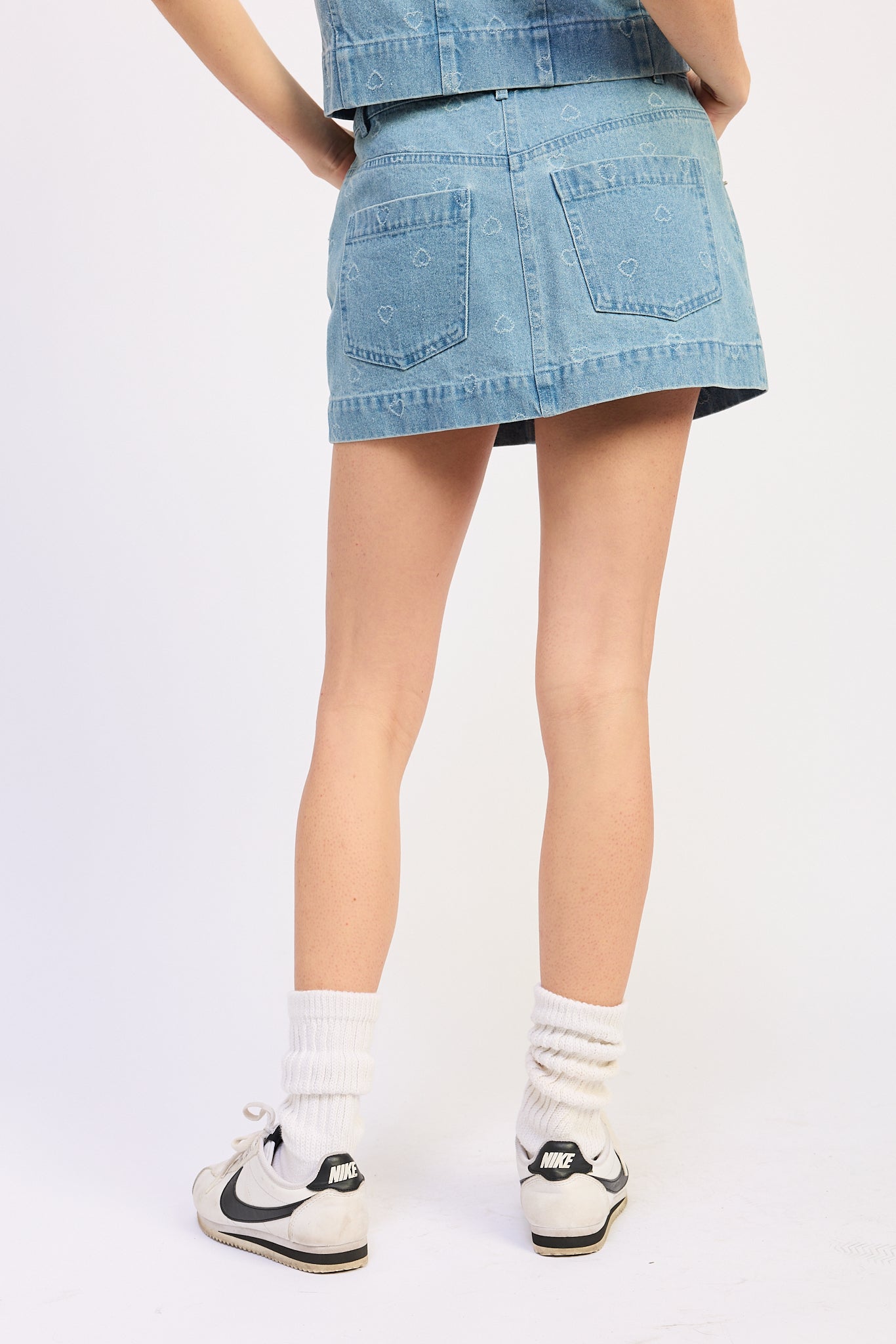 Solene Mini Skirt in Light Blue Denim view 3 - Solene Mini Dress