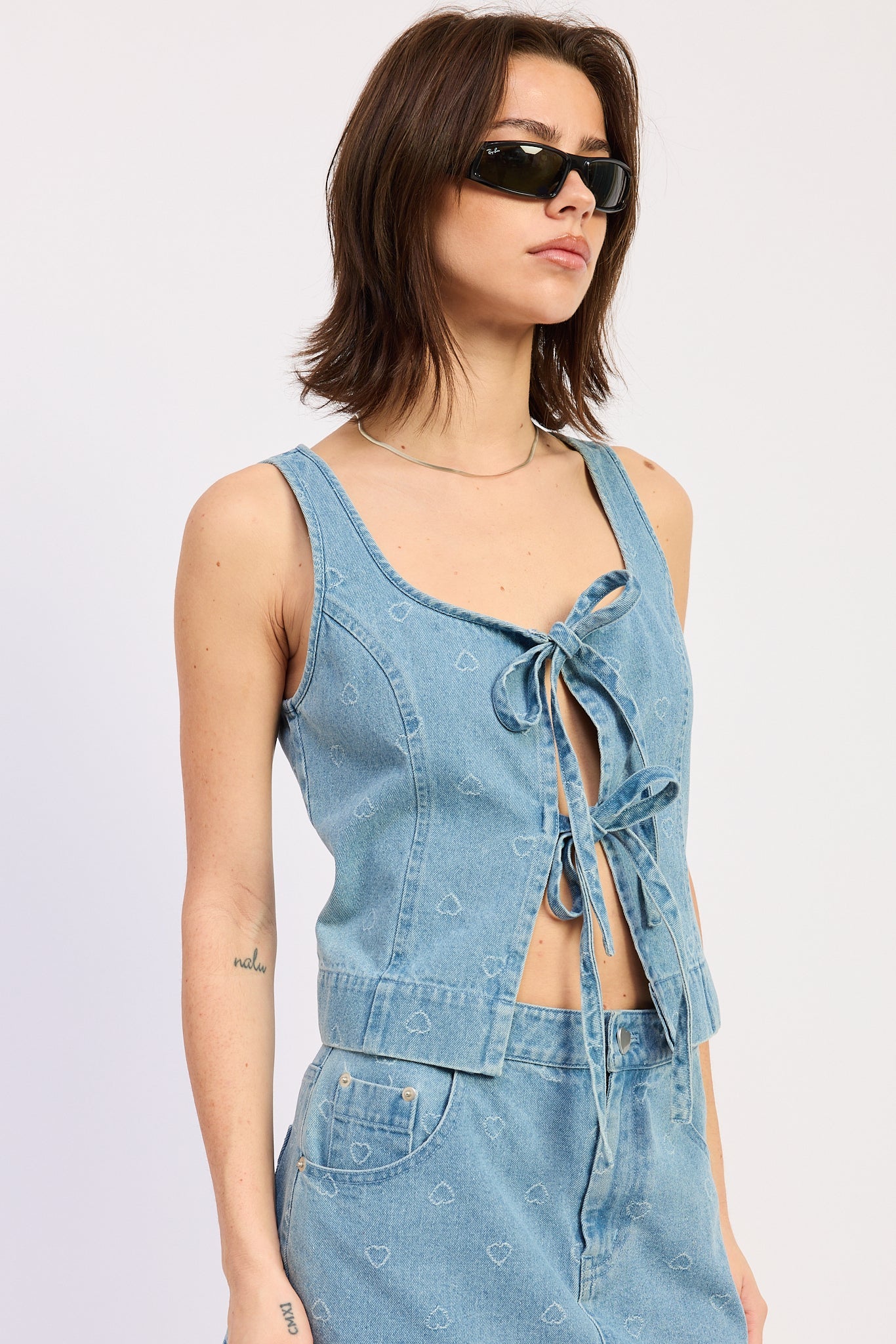 Solene Tie Top in Light Blue Denim view 2 - Solene Top Ravelry