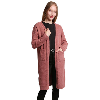 Solid Front Pockets Long Cardigan Top in Ivory view 4