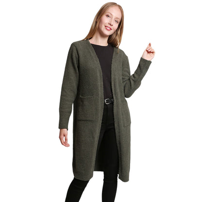 Solid Front Pockets Long Cardigan Top in Pink view 6
