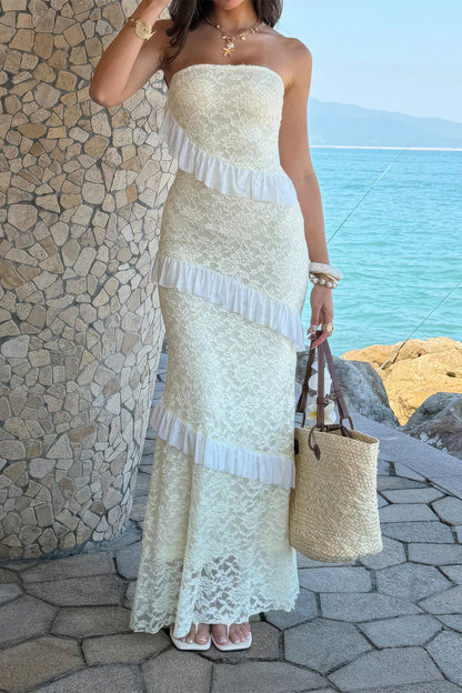 Solid Off Shoulder Bodycon Lace Maxi Dress - MeeeShop Women's Fashion
