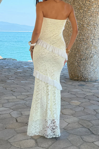 Solid Off Shoulder Bodycon Lace Maxi Dress - MeeeShop Women's Fashion