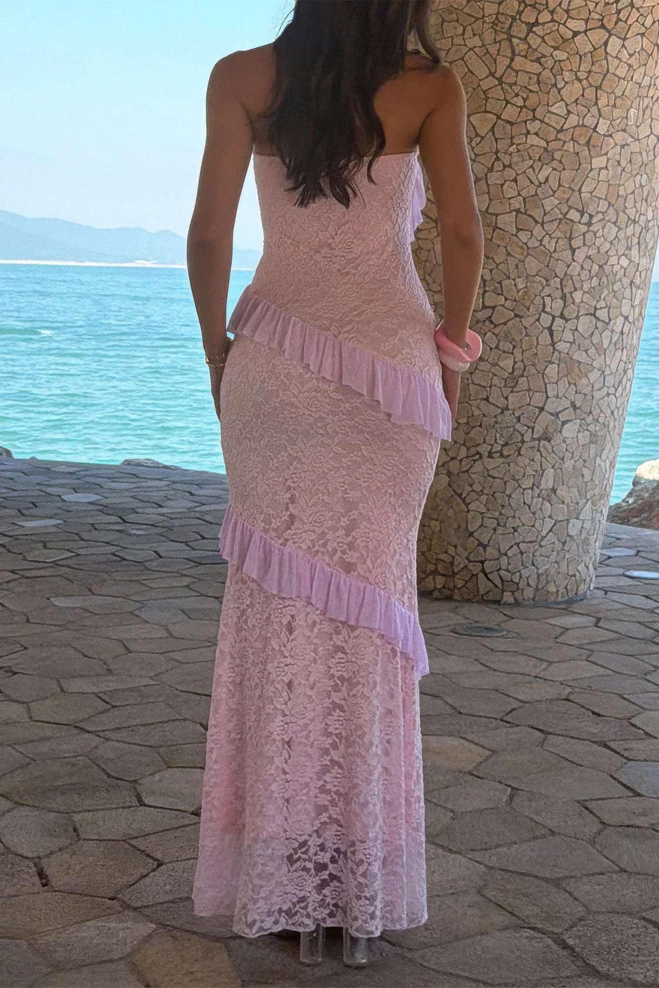 Solid Off Shoulder Bodycon Lace Maxi Dress in Black view 10 - Solid Off Shoulder Dress