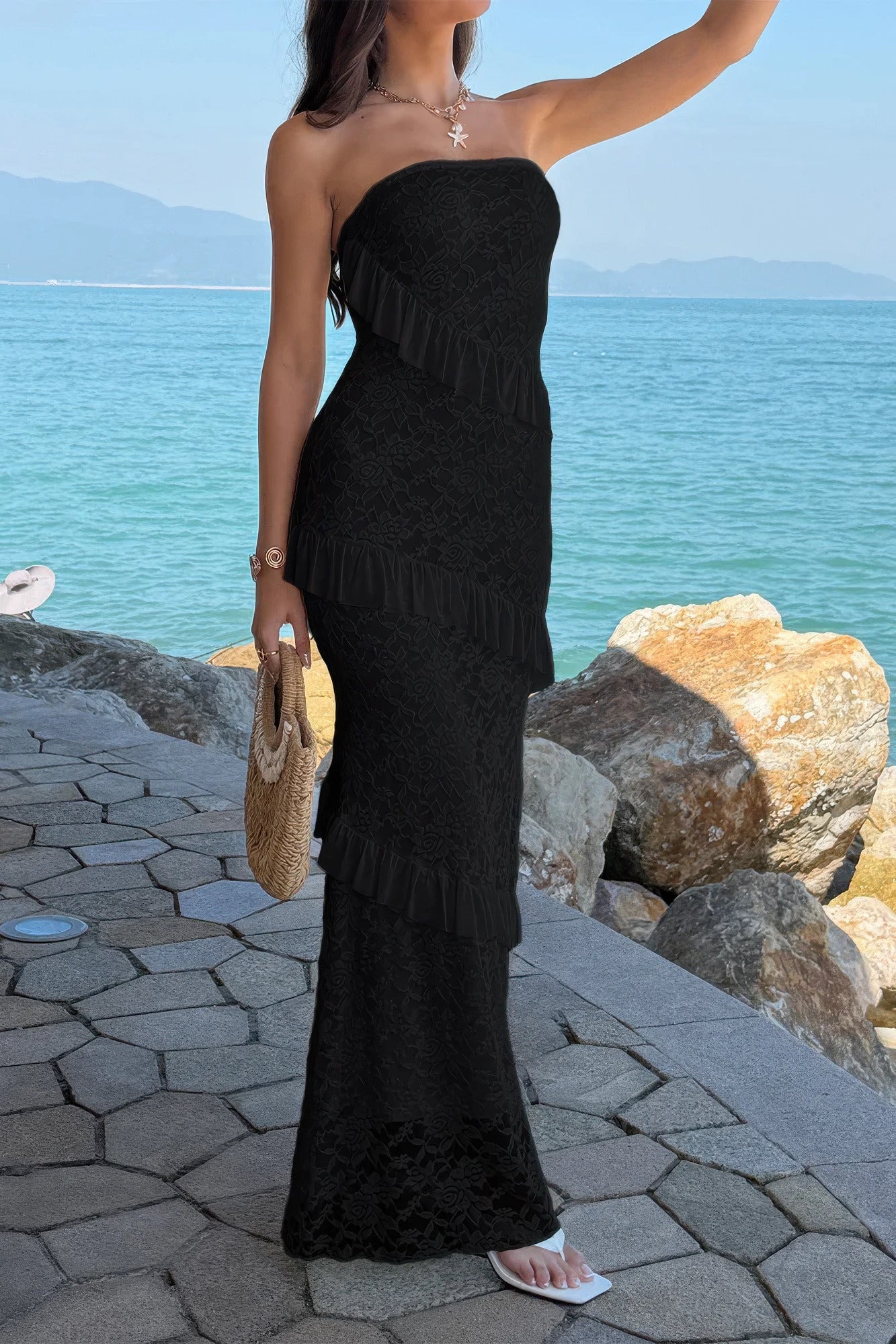 Solid Off Shoulder Bodycon Lace Maxi Dress in Yellow view 13 - Solid Off Shoulder Dress