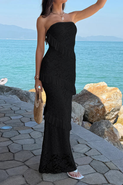 Solid Off Shoulder Bodycon Lace Maxi Dress in Yellow view 13 - Solid Off Shoulder Dress