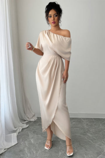 Solid One Shoulder Cross Ruched Dress - MeeeShop Women's Fashion