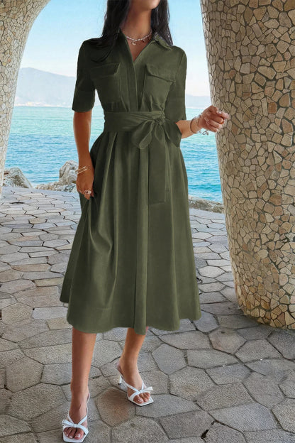 Solid Pocket Turn Down Collar a Line Dress view 14 - Solid Color Pocket Lounge Dress